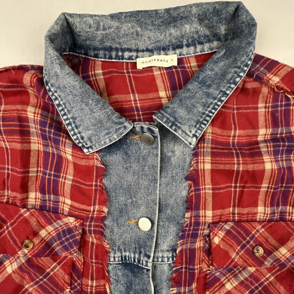 Andthewhy Denim Plaid Mashup Festival Shirt Small - Picture 5 of 6